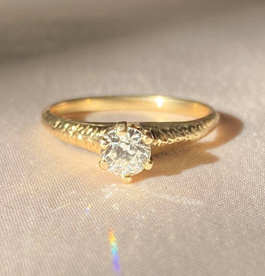 Antique 14k Solitaire Old European Diamond Engagement Ring 1930