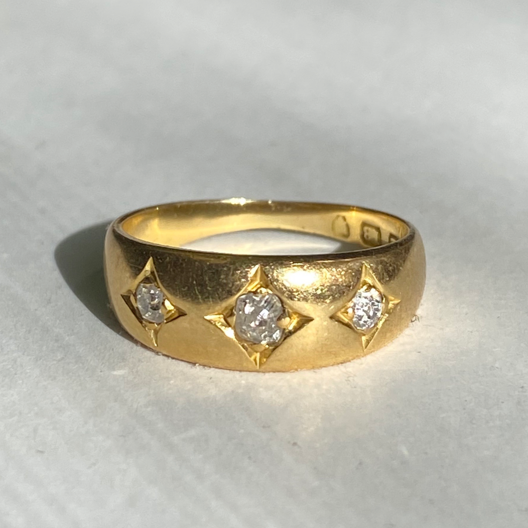 Antique 18k Trilogy Marquise Gypsy Set Diamond Ring