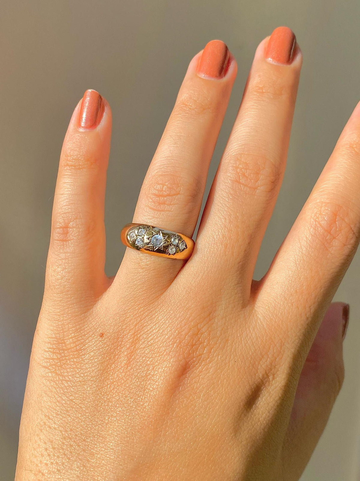 Antique 9k Crystal Rose Cut Starburst Ring