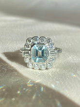 Load image into Gallery viewer, Vintage Platinum Aquamarine Diamond Cluster Ring
