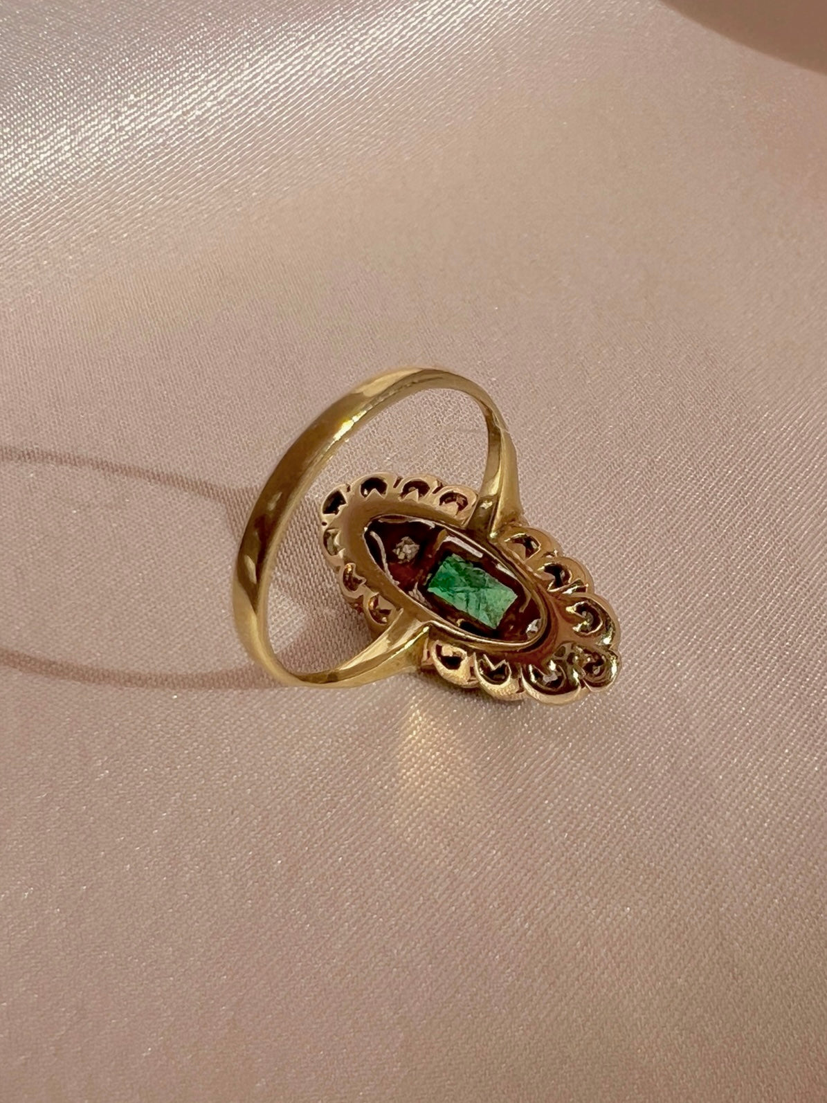 Antique 14k Emerald Diamond Art Deco Ring