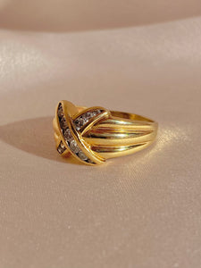 Vintage 10k Chunky Ribbed Diamond X Ring
