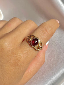 Vintage 9k Garnet Cabochon Lattice Ring 
