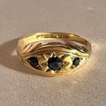 Vintage 9k Sapphire Starburst Trilogy Boat Ring 1982