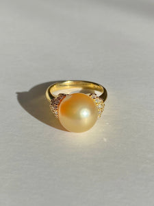 Vintage 18k South Sea Pearl Diamond Ring