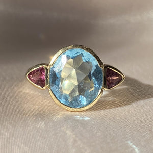 Vintage 9k Bezel Topaz Amethyst Ring