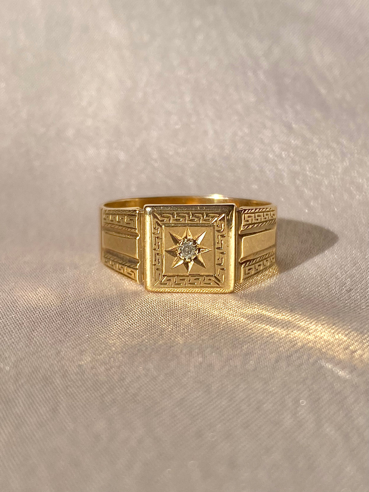 Antique 9k Starburst Diamond Signet Ring 1931