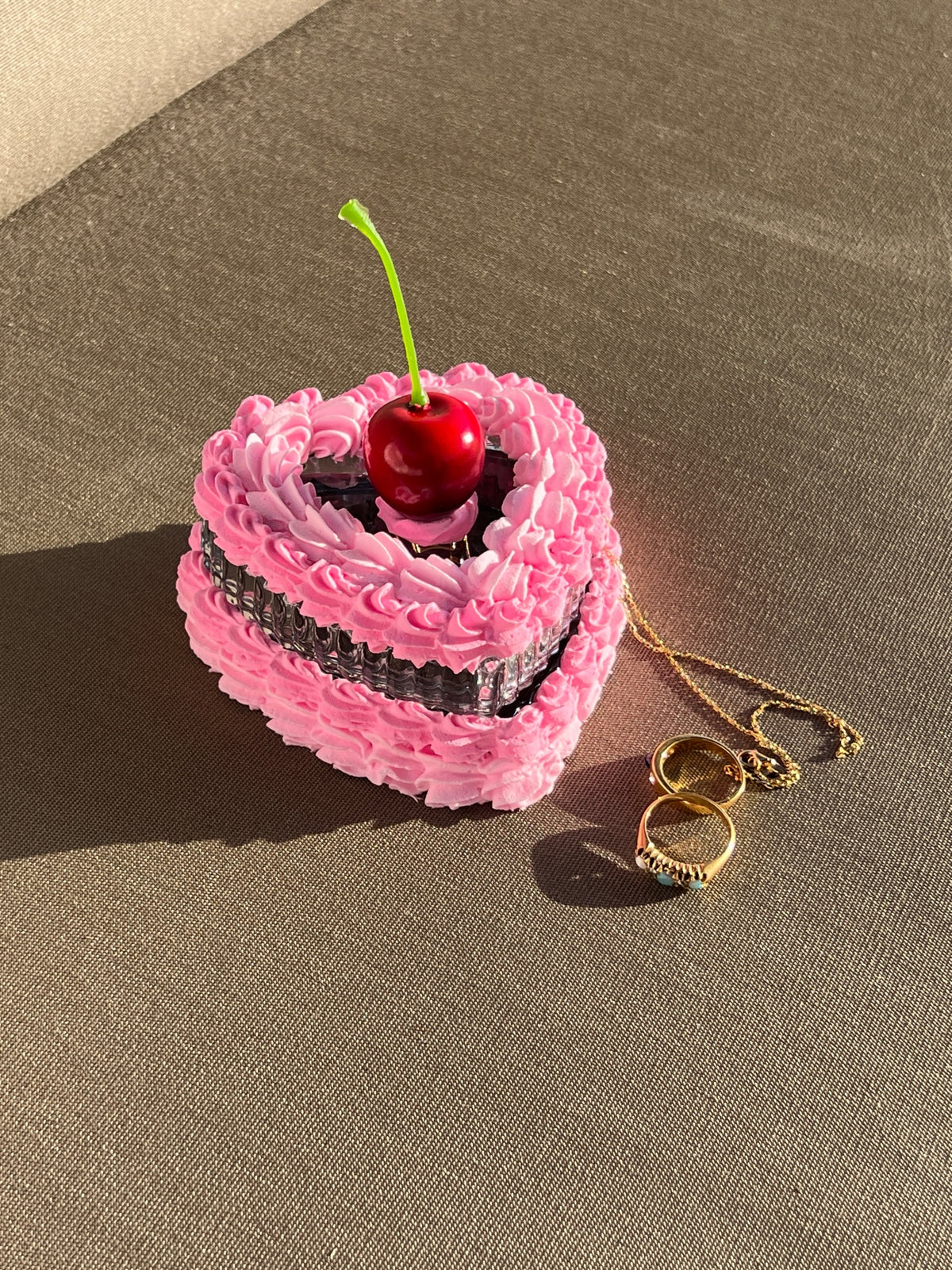 Cherry Fake Cake Heart Jewelry Dish