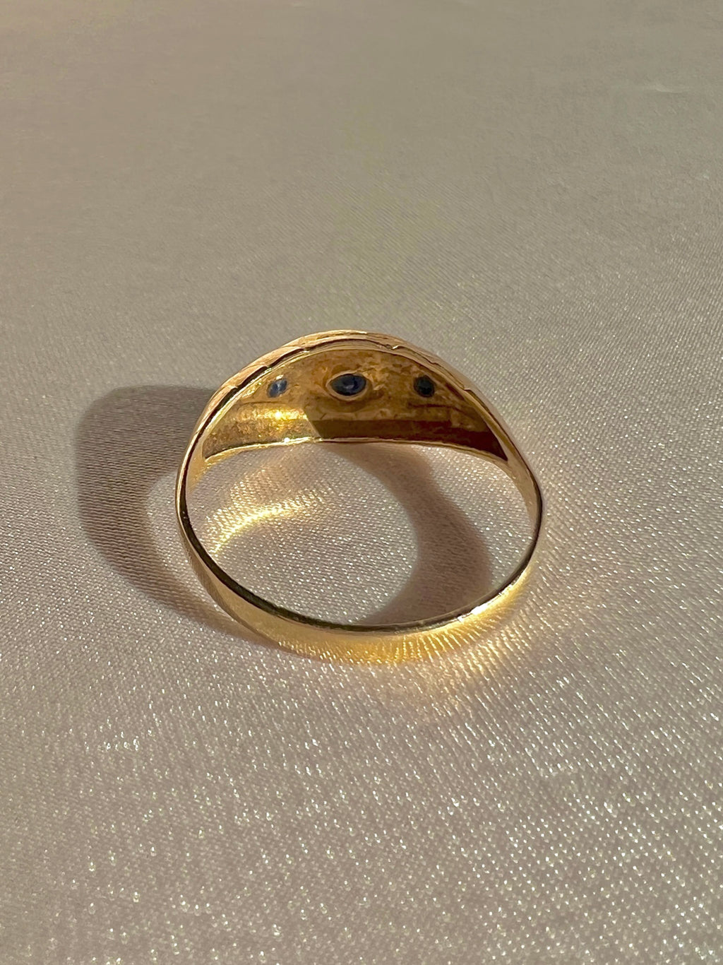 Vintage 9k Sapphire Starburst Trilogy Boat Ring 1982
