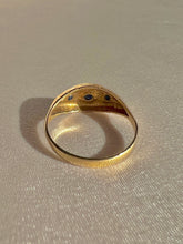 Load image into Gallery viewer, Vintage 9k Sapphire Starburst Trilogy Boat Ring 1982
