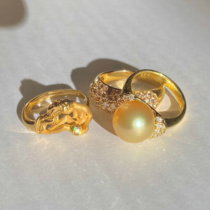 Vintage 18k South Sea Pearl Diamond Ring
