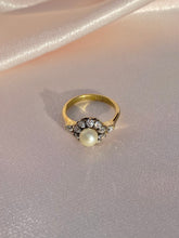 Load image into Gallery viewer, Antique 18k Deco Diamond Pearl Cluster Engagement Ring

