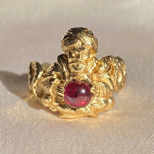 Vintage 14k Ruby Genie Serpent Cabochon Ring