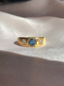 Antique 18k Sapphire + Diamond Gypsy Set Ring 1883