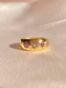 Antique 18k Trilogy Ruby Diamond Ring 1898
