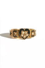 Load image into Gallery viewer, Antique 9k Pearl Enamel Heart Ring 1896
