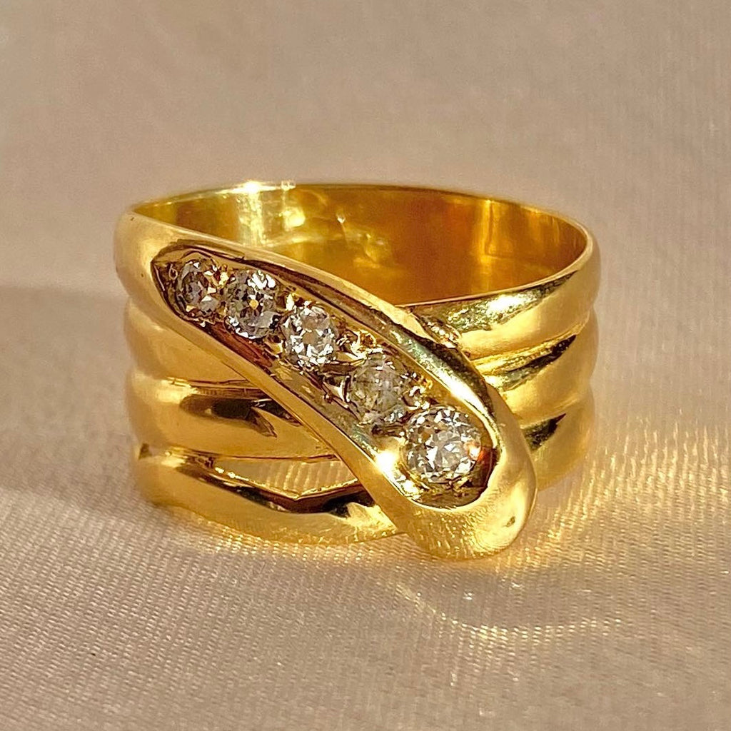 Antique 18k Graduating Old Cut Diamond Snake Ring
