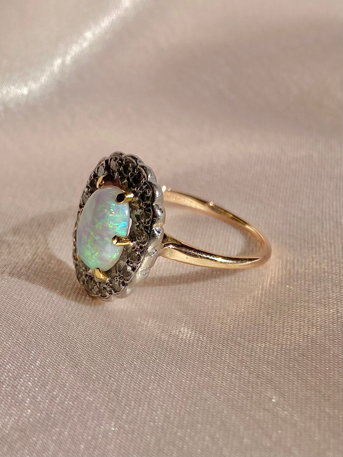 Vintage 18k Opal Diamond Cluster Halo Ring