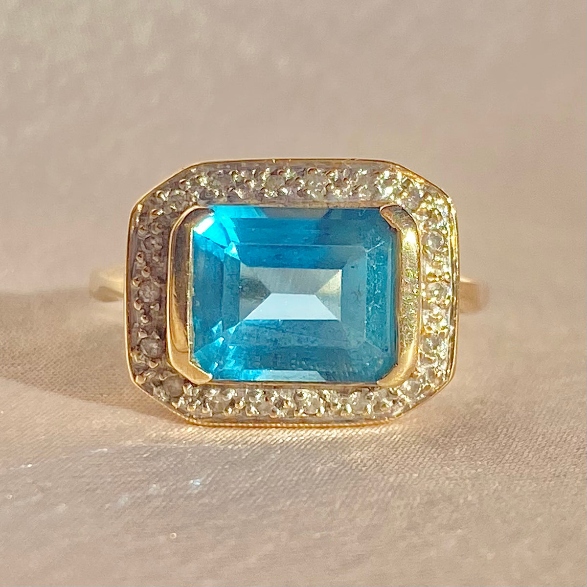 Vintage 14k Topaz Diamond Cocktail Ring