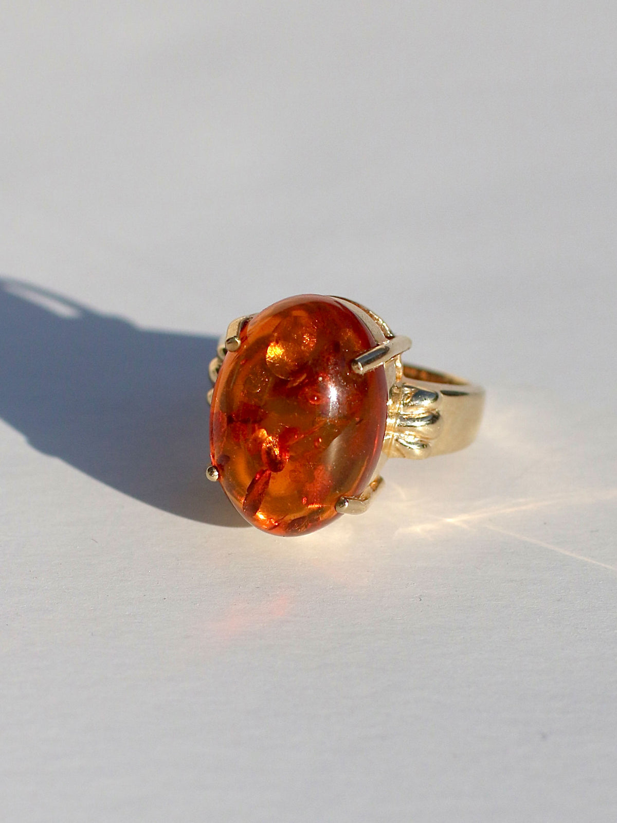 Vintage 9k Amber Cabochon Cocktail Ring