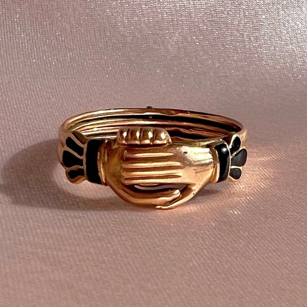 Antique 14k Enamel Mano Fede Gimmel Ring