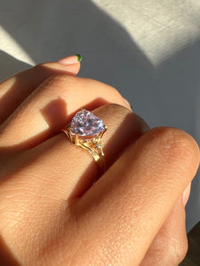 Vintage 10k Lilac Zirconia Diamond Heart Ring