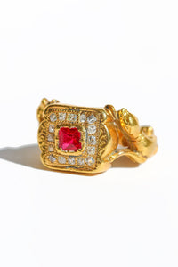 Antique 18k Ruby Diamond Greyhound Dress Ring