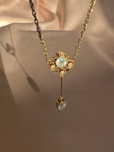Antique 9k Aquamarine Pearl Edwardian Necklace