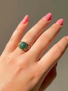 Vintage 9k Jade Cabochon Floral Ring