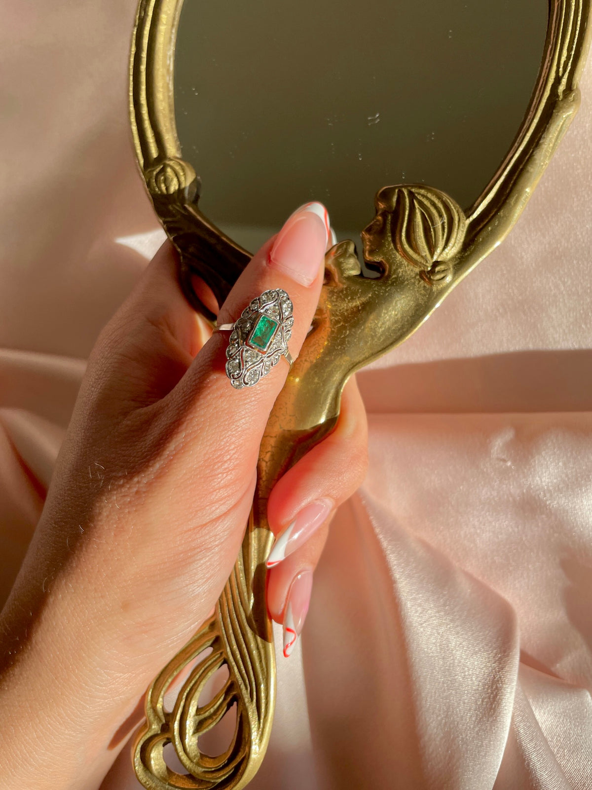 Antique 14k Emerald Diamond Art Deco Ring