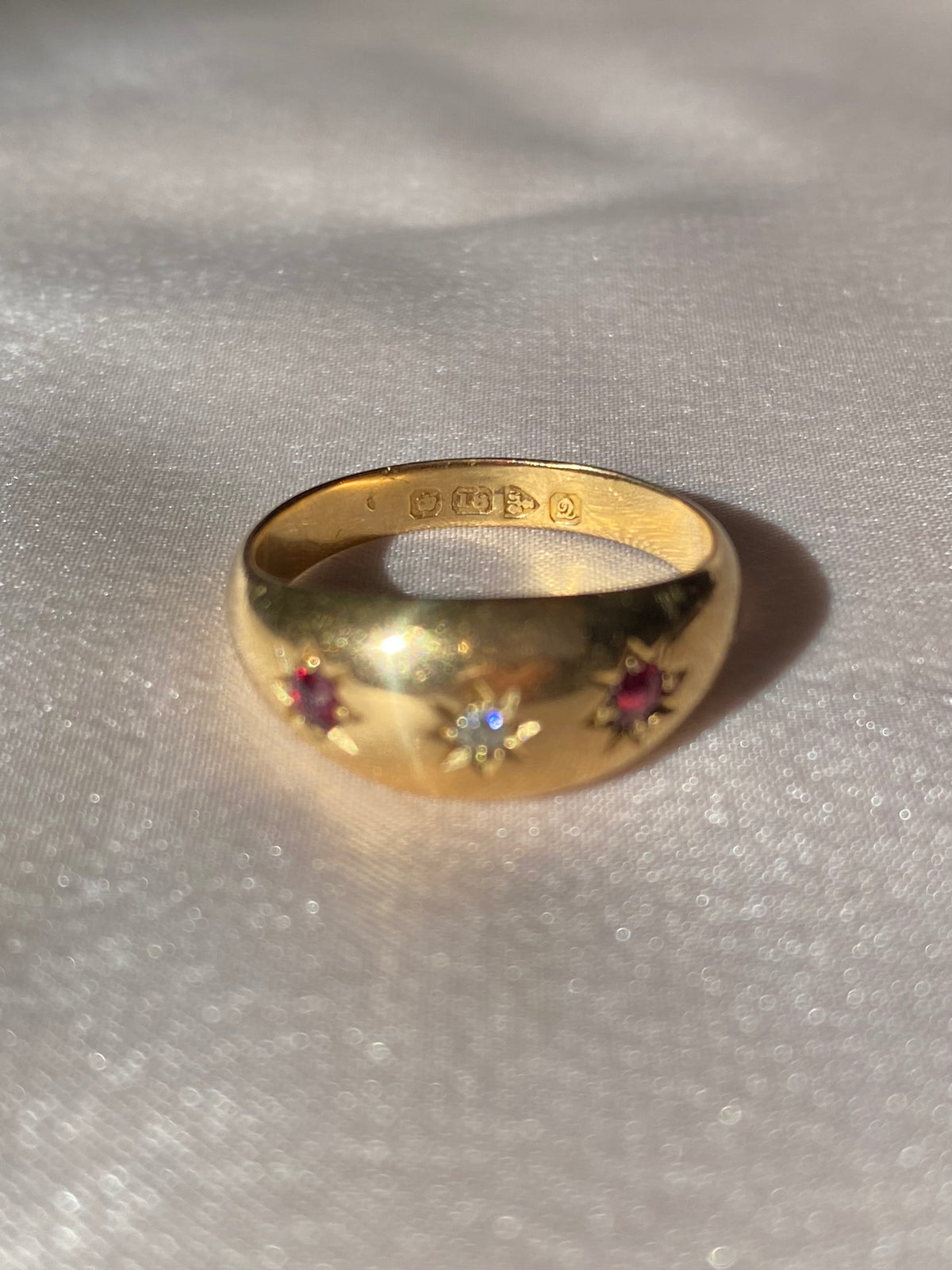 Antique 18k Ruby Diamond Gypsy Starburst Trilogy Ring 1916