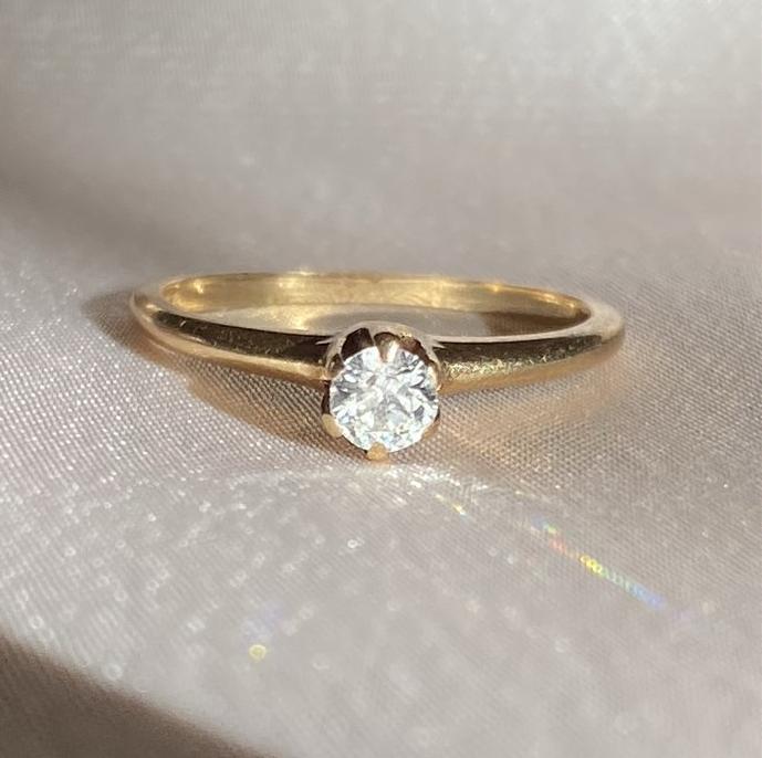 Victorian 14k Gold Old European Cut Solitaire Diamond Belcher Ring