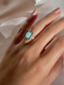 Vintage 18k Opal Diamond Cluster Halo Ring