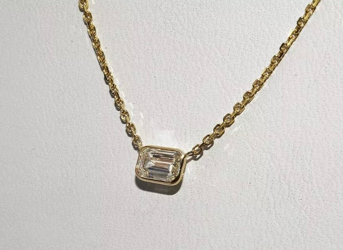 14k Emerald Cut Diamond Drop Necklace