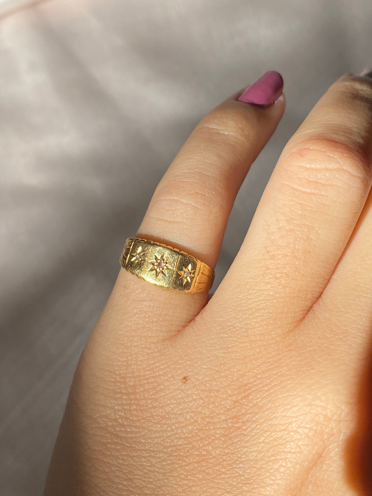 Antique 18k Diamond Paneled Starburst Trilogy Gypsy Ring