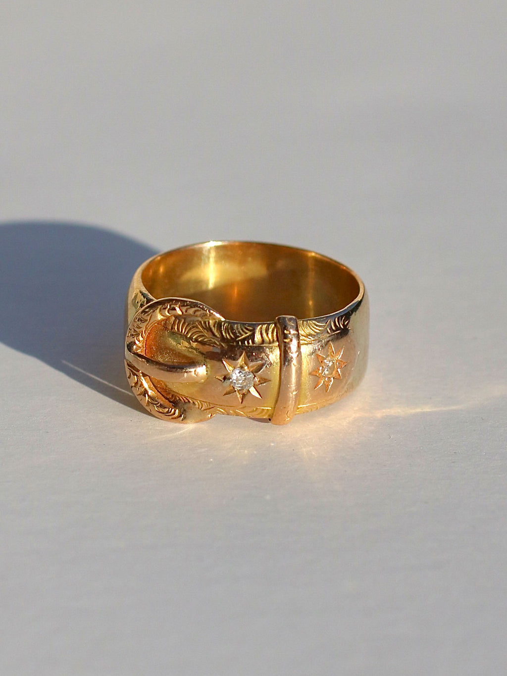 Antique 18k Diamond Chunky Starburst Belt Buckle Ring