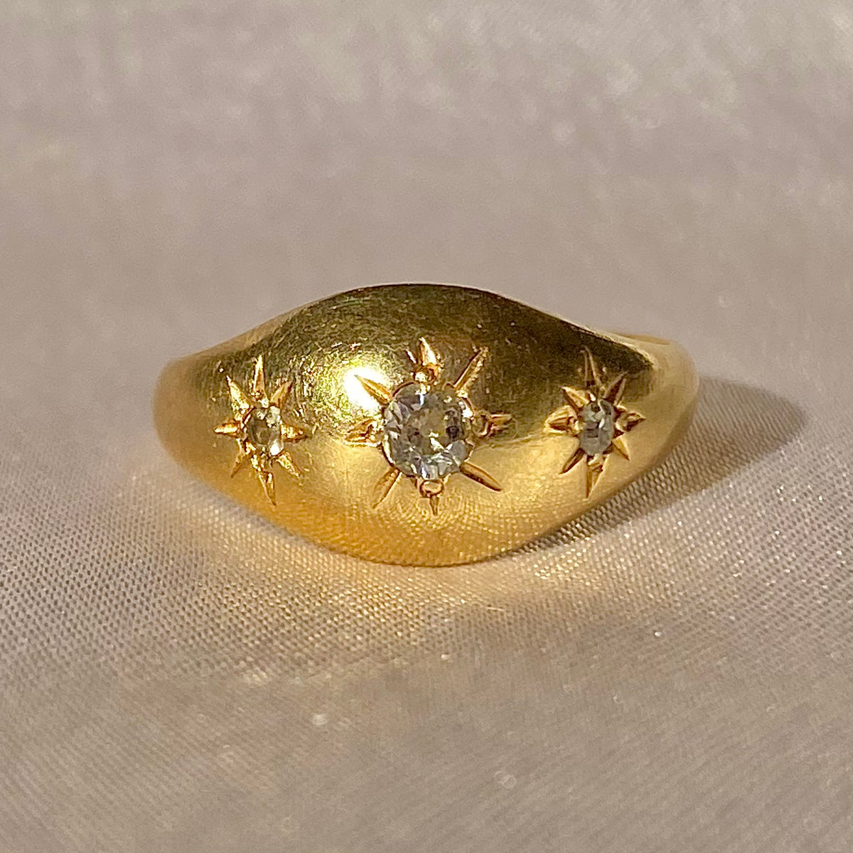Antique 18k Diamond Tapered Trilogy Gypsy Ring