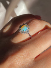Load image into Gallery viewer, Vintage 14k White Gold Opal Diamond Halo Ring
