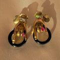Vintage 10k Diamond Ruby Onyx Mano Earrings