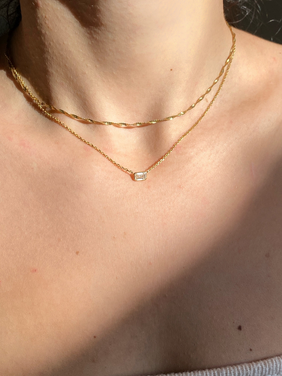 14k Emerald Cut Diamond Drop Necklace
