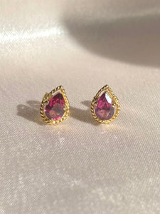 Vintage 9k Garnet Pear Cut Earrings