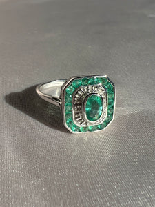 Emerald Diamond White Gold Target Deco Ring
