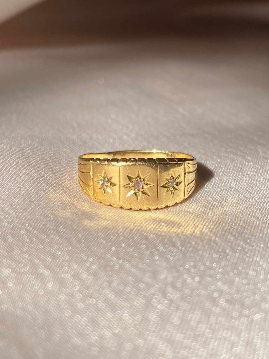 Antique 18k Diamond Paneled Starburst Trilogy Gypsy Ring