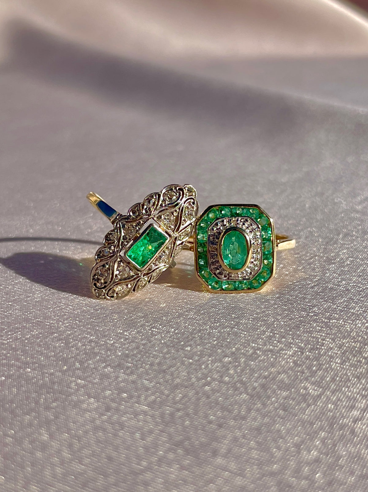 Antique 14k Emerald Diamond Art Deco Ring