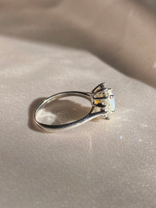 Vintage 14k White Gold Opal Diamond Halo Ring