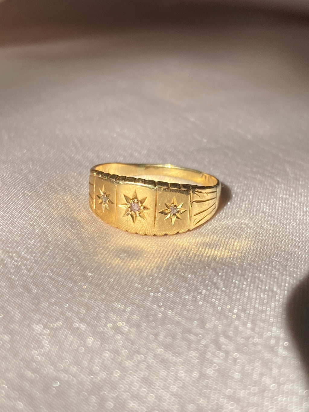 Antique 18k Diamond Paneled Starburst Trilogy Gypsy Ring