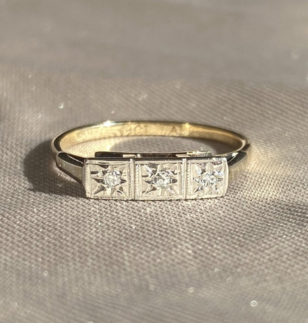 Antique Gypsy Diamond 18k Gold Platinum Ring