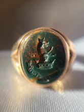 Load image into Gallery viewer, Antique 9k Intaglio Crest Bloodstone Signet Ring

