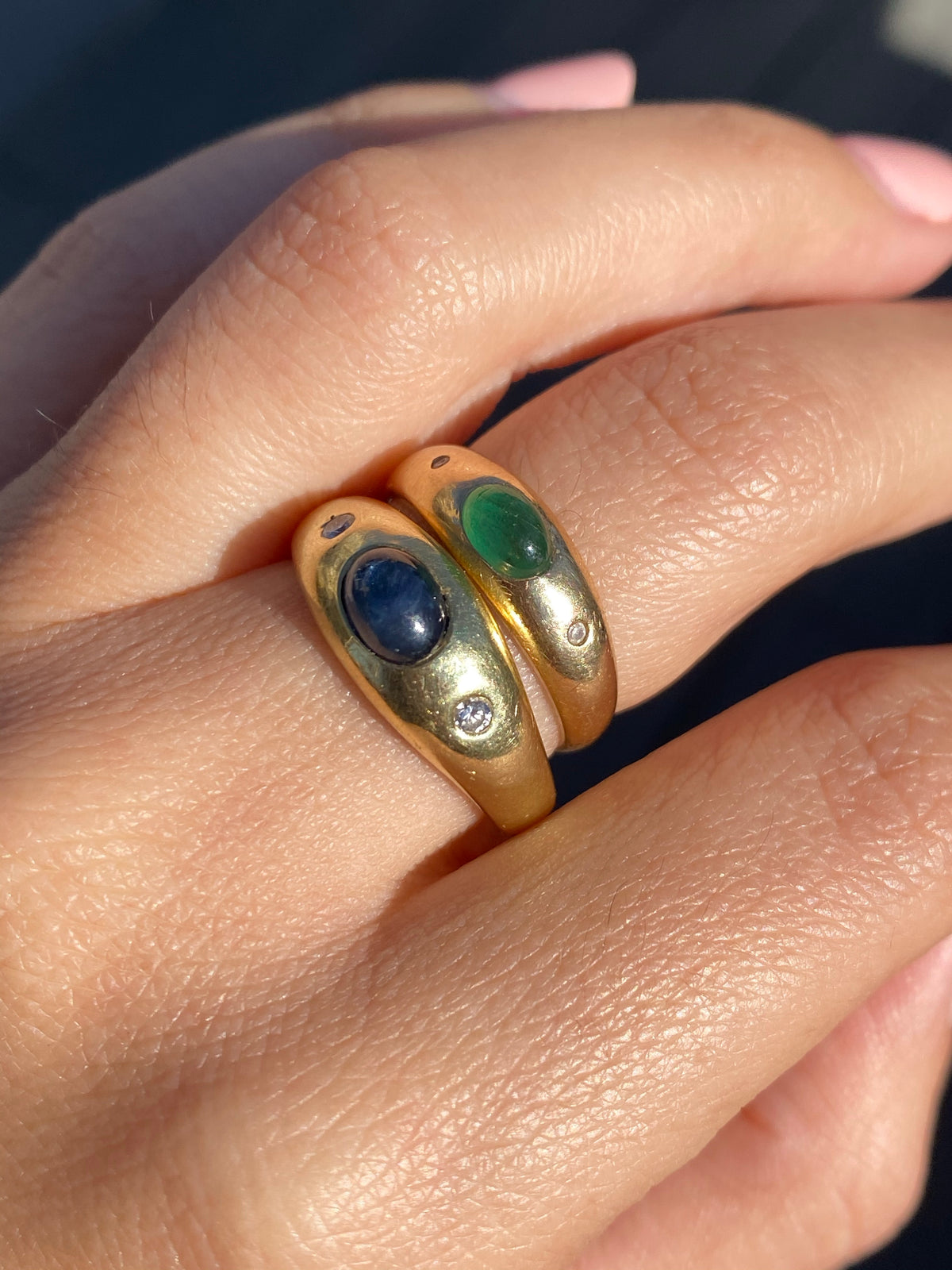 Vintage 14k Sapphire Cabochon Diamond Ring