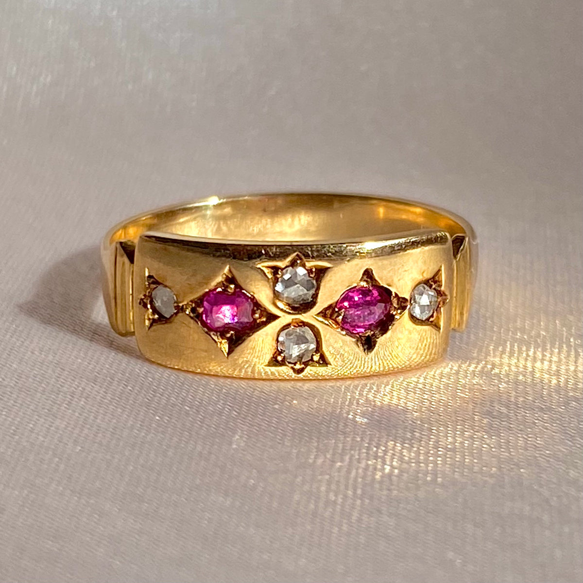 Antique 15k Diamond Ruby Pomegranate Ring 1890